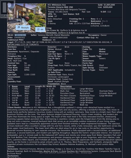 451 WHITMORE AVENUE, Toronto (Briar Hill-Belgravia), Ontario, M6E2N6